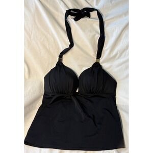 Victoria's Secret Black Halter Tankini Top Gold Hardware Padded Cups Large